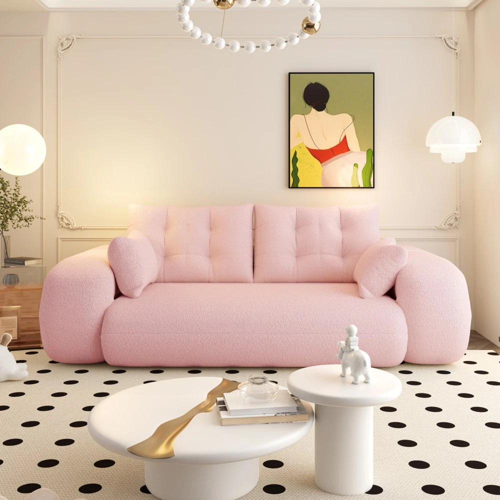 Pink 78.7" Foldable Sofa Bed, Teddy Fabric, Living Room Lounge Chair Guest Bed
Opens in a new window