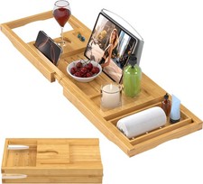 Foldable Bathtub Caddy Tray for TubBamboo Expandable Bath Table TraysPremium B