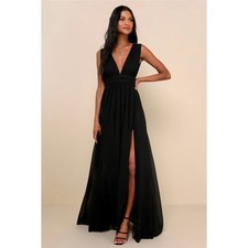 NWT! Lulus Heavenly Hues Black Deep V Chiffon Maxi Dress Whimsigoth XL