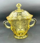 Yellow Depression Glass Lidded Sugar Bowl With Handles