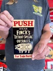 Vintage Old Style Sign Fincks Overalls 7x3 Door Push NOT Porcelain Made USA