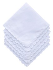 Plain White 100 Cotton Handkerchiefs with Scalloped Edge Hankies 12PCS
