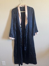 Jones New York Women's Satin Long Robe Navy with Pink Trim Sz S 55 L