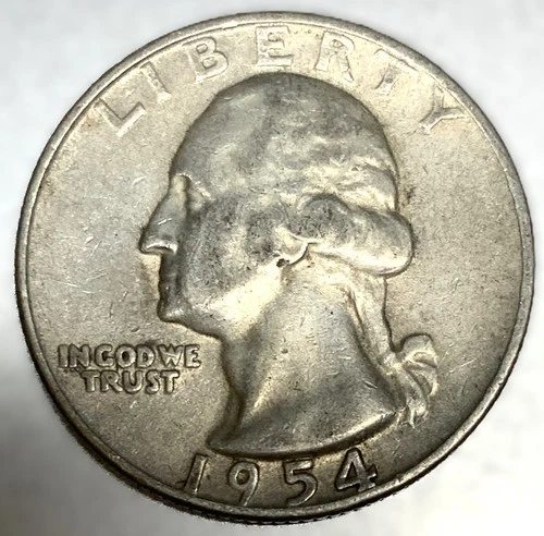 1954 D Washington 90% Silver Quarter Circulated Condition 25c US Coin - 2805