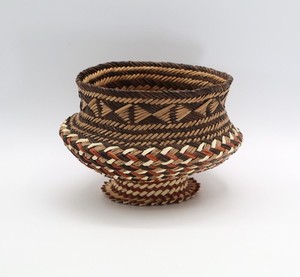 Tarahumara Basket Mexico Double Weave Sotol Pine Needle Polychrome Footed LZB16