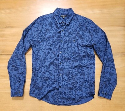 Express Button Down Shirt Mens Medium Blue Floral Hawaiian Style All Over Print