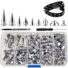 354 Pieces Punk Spikes Studs Kit 8 Sizes Cone Metal Tree Leathercraft Clothing