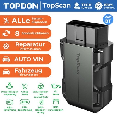 TOPDON TopScan Lite KFZ OBD2 Diagnosegerät Deutsch Alle System Deutsch Bluetooth