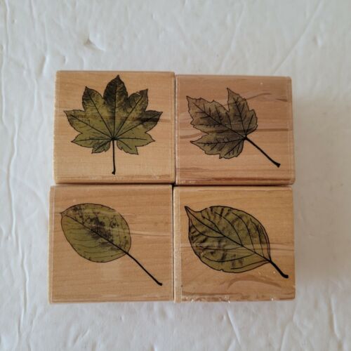 Green Leaves Set of 4 Mounted Rubber Stamps  - Picture 1 of 2