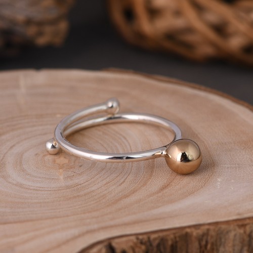 Handmade 925 Silver Gold Plated Round Balls Adjustable Ring For Girl's Jewelry - Picture 3 of 6