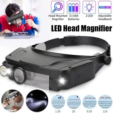 Headband Head Magnifier 2 LED Light Visor Jeweler Watch Repair Magnifying Glass