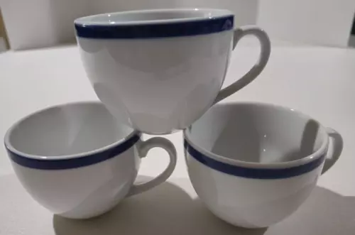 Vintage Williams Sonoma Brasserie Blue Stripe Coffee Cups Mugs Japan Set of 3