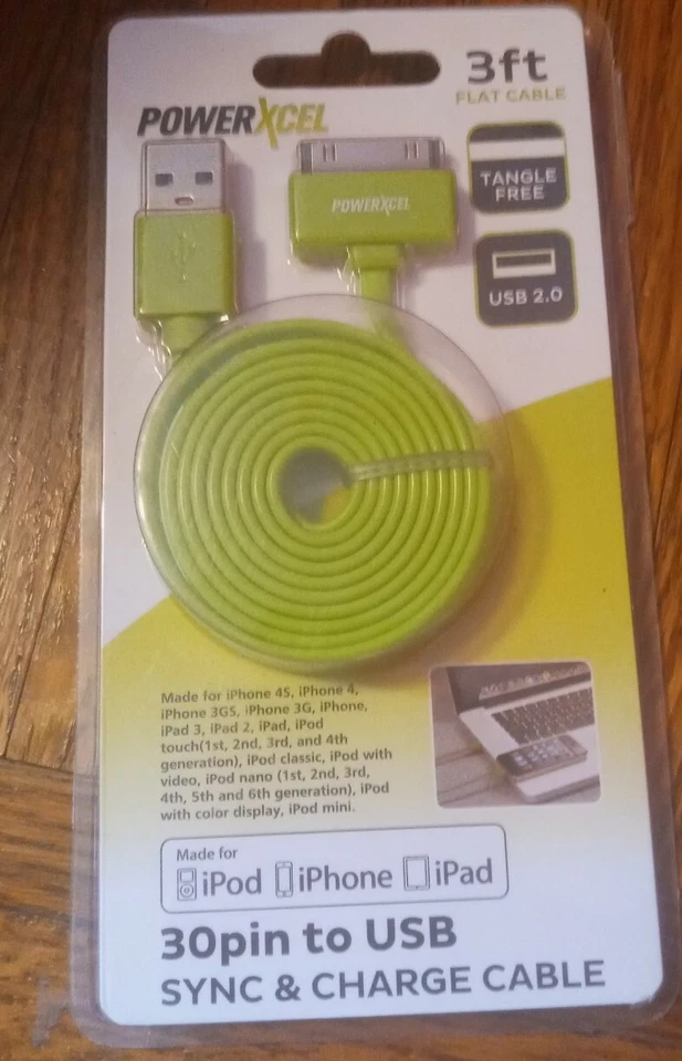 PowerXcel 30 Pin USB 3ft Flat Tangle Free Data Sync and Charge Cable iPad iPhone - Image 4 of 4