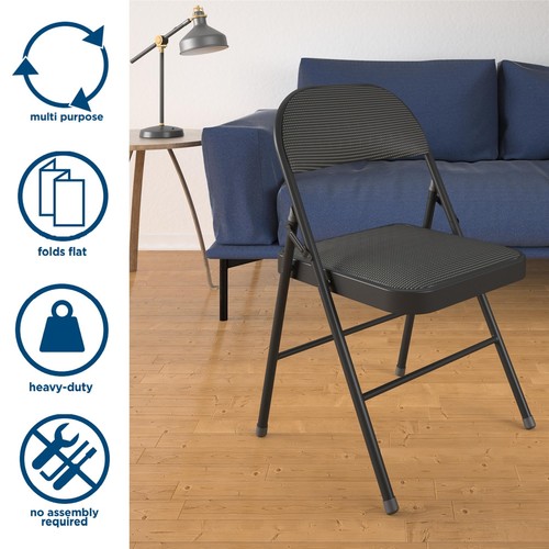 Deluxe Fabric Padded Folding Chair, Steel, Grey, 300 Lbs. Weight Capacity