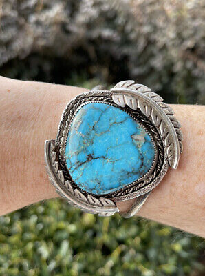 Vintage Native American Navajo Turquoise Sterling Silver Cuff Bracelet “SR”  Sign | eBay