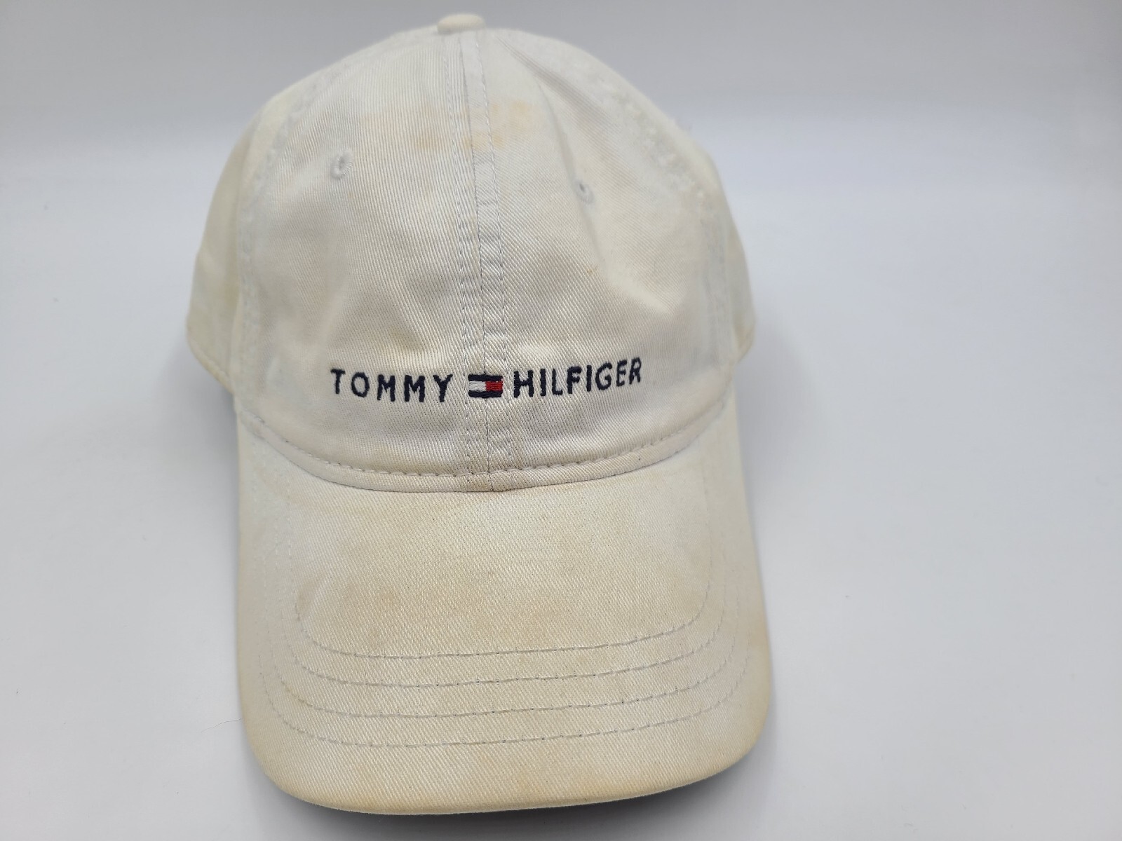 Tommy Hilfiger Distressed Leather Adjustable Strapback Cap for Men and Women in White  
