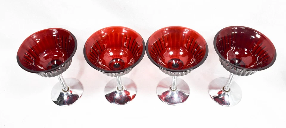 Chrome & Red Glass - Cocktails - Set of 4 - 4 3/4" - Image 3 of 4