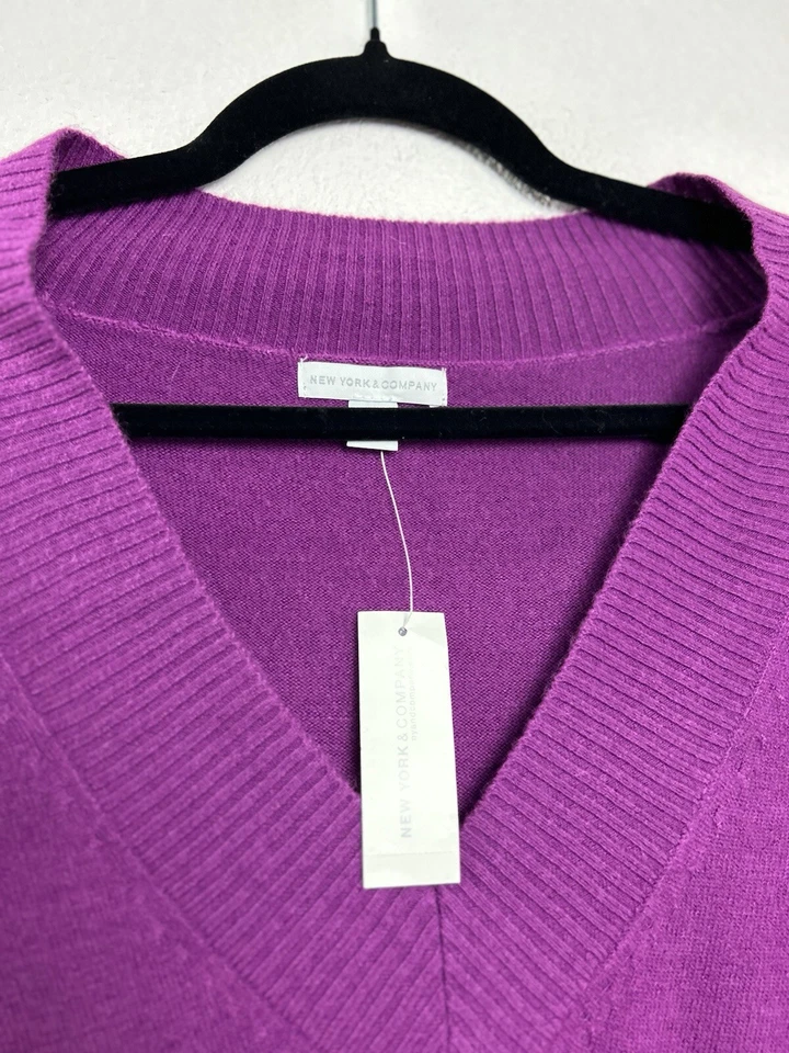 Suéter Pullover Púrpura Manga Larga Cuello en V New York & Company XL NUEVO CON ETIQUETAS Foto 4 de 4