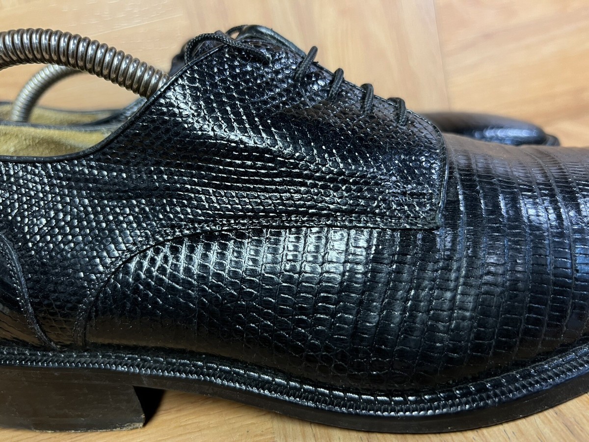 RARE? Belvedere Karmelo Lizard Black Leather Dress Shoes Sz 