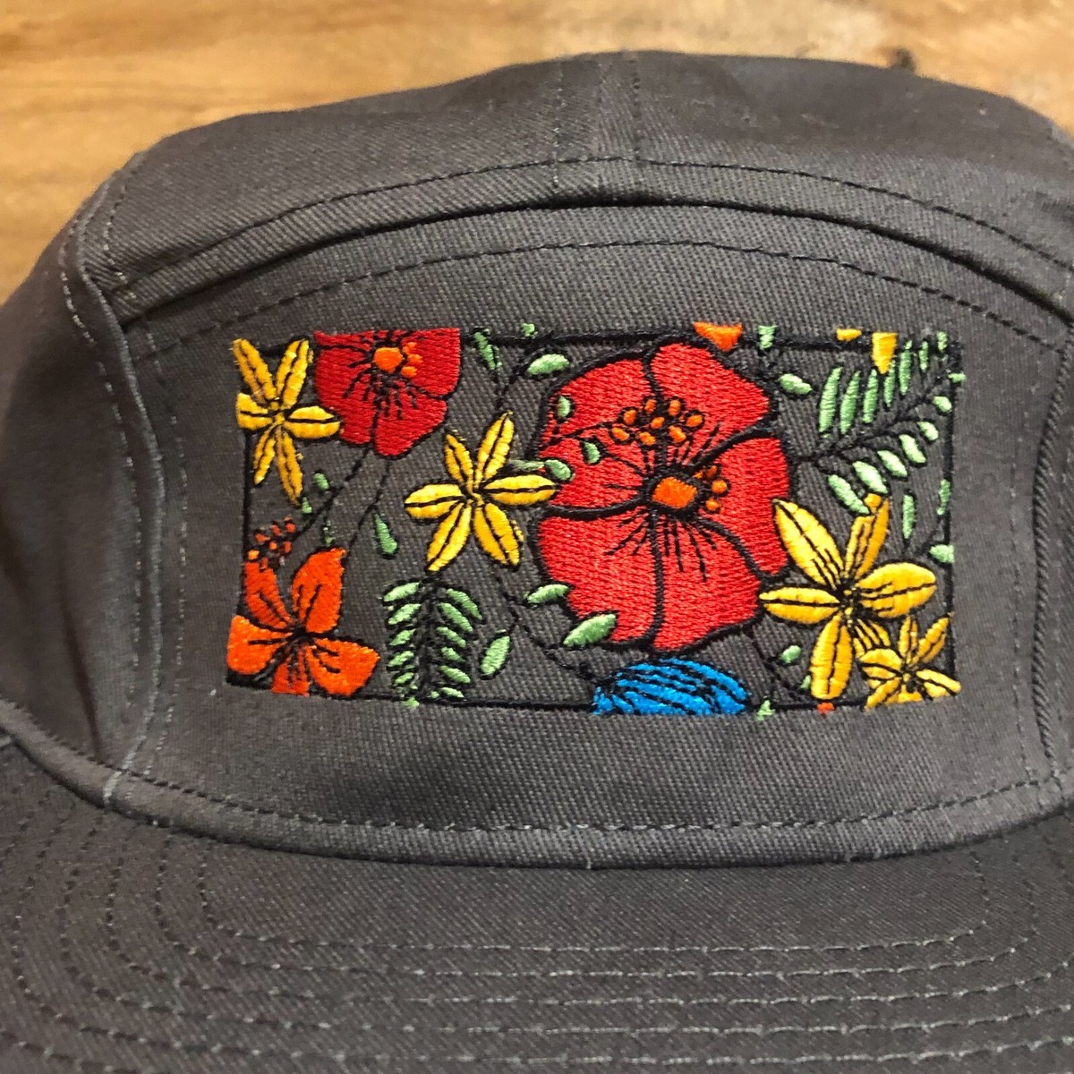 Flowers Hat Strapback Cap Womens Gray Pillbox Military Style