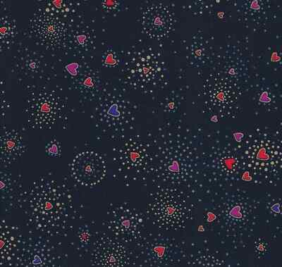 Laurel Burch Basics HEARTS on BLACK Metallic Fabric By the FQ - 1/4 YD