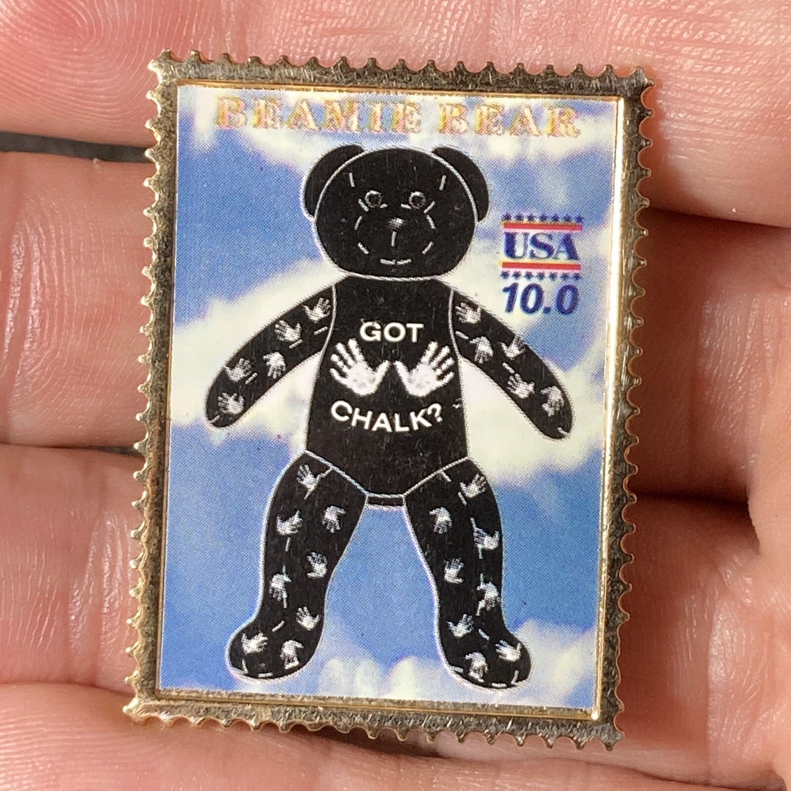 Vintage Beanie Bear Postage Stamp Lapel Pin Collectible EUC K279-image