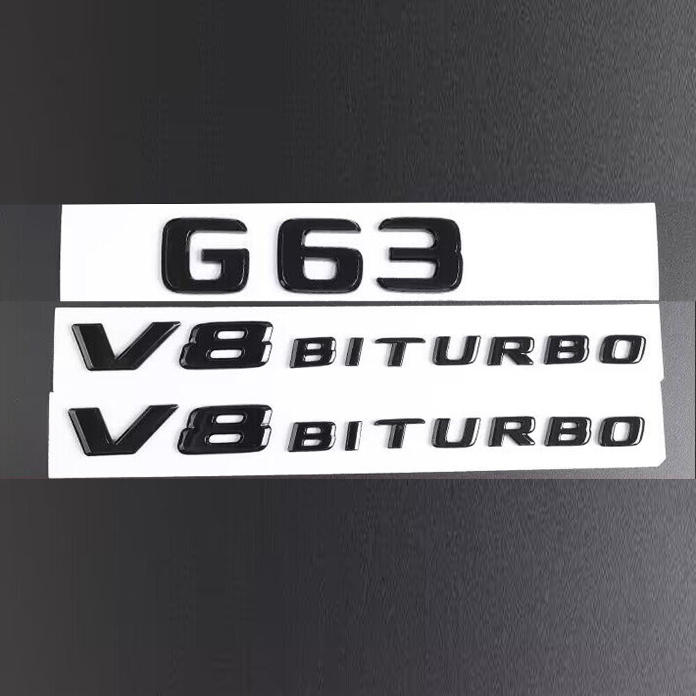 3pcs NEW Adhesive G63 V8 Biturbo Gloss Black Badge Emblem for Mercedes Benz