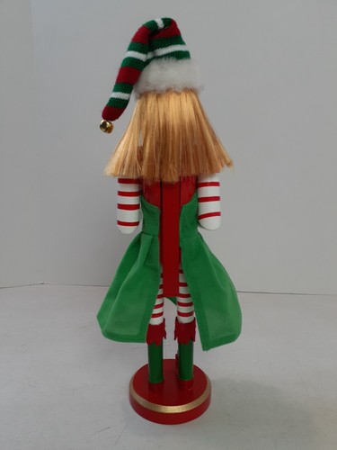 Girl Elf Christmas Wooden Nutcracker 14.5" Holiday Elf Holding Gifts Nantucket - Picture 3 of 8