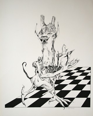 Micheline MEVEL ROUSSEL- Lithographie originale signée- L'échiquier