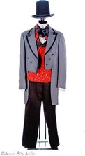 Regency Period Costume Men's 4Pc Vtg/New Gray/Blk/Red Pant Vest Coat Tie 43L