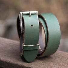 1.5" Buffalo Leather Belt Green, Stainless Steel Buckle, Heavy Duty, Made in USA