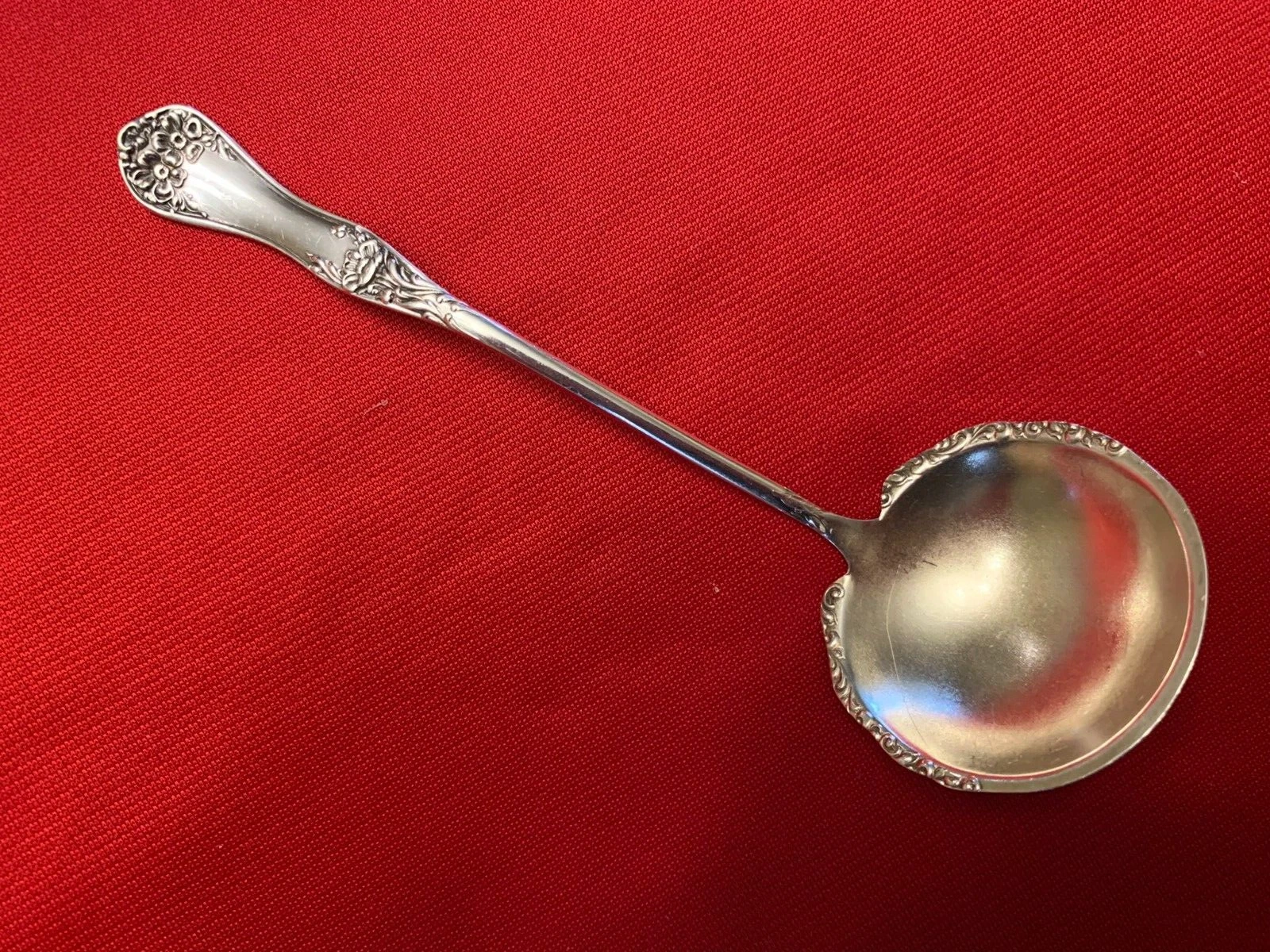 FLOWER by Wm Rogers & Son Silverplate SAUCE LADLE Gold Wash Bowl 1906