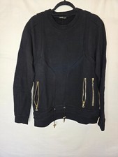 Balmain Black Ribbed Double Layer Multi Zip Sweatshirt  Size XL