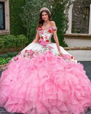 Pink Embroidered Lace Appliqu s Quinceanera Dresses Ball Gowns Corset Sweet 15