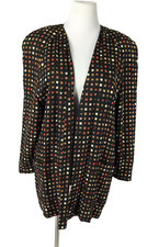 Women's Size 12 Blazer Silk Wool Blend Open Front Long Sleeve Multicolor Jacket,