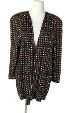 Women's Size 12 Blazer Silk Wool Blend Open Front Long Sleeve Multicolor Jacket,