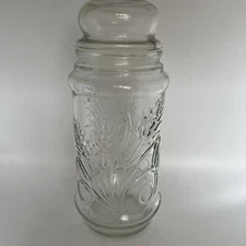 Vtg 1982 Glass Planter's Peanut Canister Jar w/ Lid Wheat Design Anchor Hocking