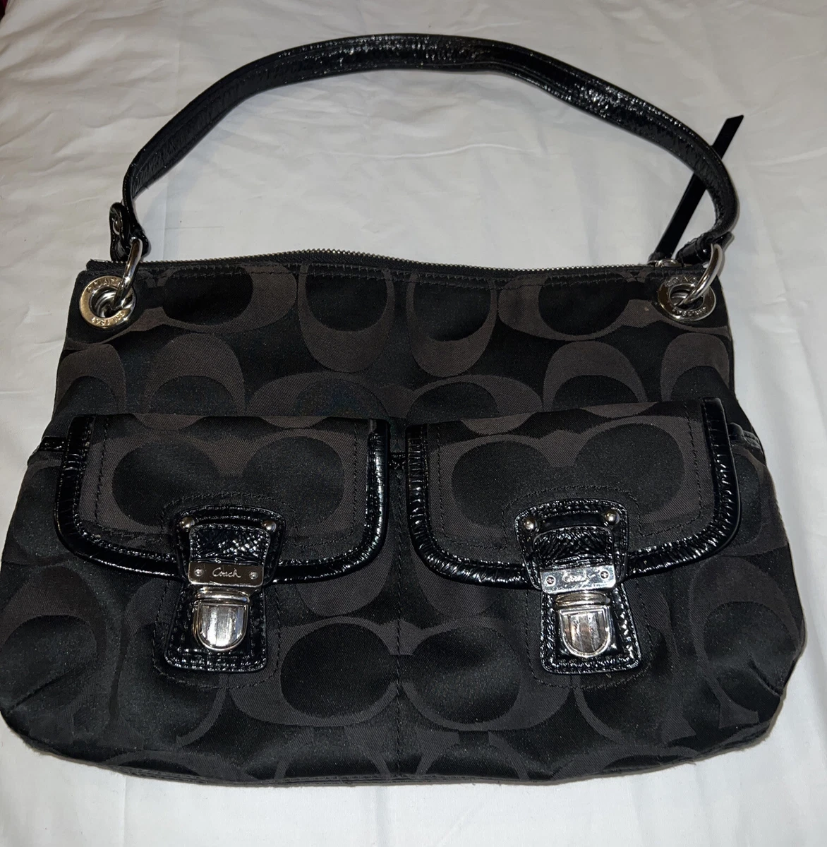 Coach Poppy Signature Sateen Hippie Shoulder Bag Black 18982 No Hang Tag As  Is | eBay