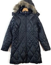 Eddie Bauer Down Parka Jacket Womens Large Black L Hooded Long Winter Quilted