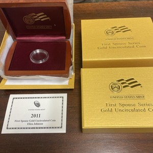 2011-W Unc $10 Gold Eliza Johnson First Spouse BOX OGP and COA (PA2) NO Coins