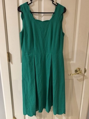 Sigrid Olsen Dress Linen Hemp Sleeveless Pockets Green Back Zipper Size M