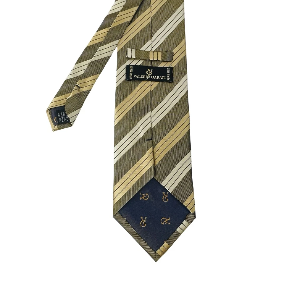 Corbata para hombre Valerio Garati seda dorada oliva rayas hecha a mano vintage Foto 4 de 4
