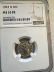 1943 D 90% Silver Mercury Dime NGC MS63 FB  Full Bands — photo 1
