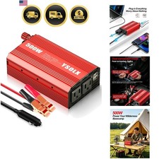 500W Power Inverter 12V to 110V for Vehicles with Dual Fast Charging 24W USB ...