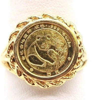 Gorgeous PANDA BEAR COIN Beauty Ring 14K Yellow Gold Plated 925 Sterling Silver