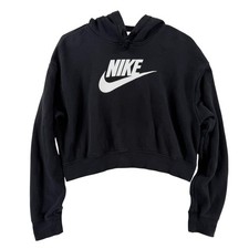 Nike Hoodie Womens Small Black Cropped Pullover Swoosh Logo Fleece Sweatshirt