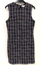 Warehouse Tweed Shift Dress UK 10 Black Blue Green Boucle Office Work Dress 158