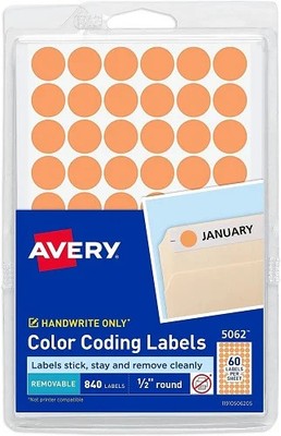 1/2in Round Removable Color Coding 1/2in dia labels Neon Orange 840/PK - 1EA