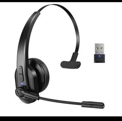 Single-Ear Wireless Bluetooth Headset w/ USB Dongle & Noise Cancelling Mic