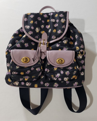 Authentic COACH Vintage Rose Print Nylon Cargo Backpack 3136 Midnight Navy